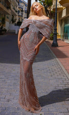 Chic and Holland HF110383 - Bow Detailed Off Shoulder Evening Dress