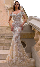 Chic and Holland HF110385 - Cold Shoulder Fully Beaded Evening Dress - Silhouette Dresses