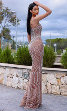Chic and Holland HF110389 - Sleeveless Beaded Ornate Evening Dress