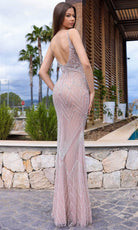 Chic and Holland HF110405 - Beaded Appliqued See-Through Evening Dress