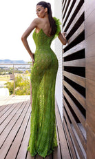 Chic and Holland HF110408 - Geometric Beaded V-Neck Evening Dress - back view