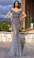 Chic and Holland HF110411 - Cap Sleeve Beaded Evening Dress - Silhouette Dresses