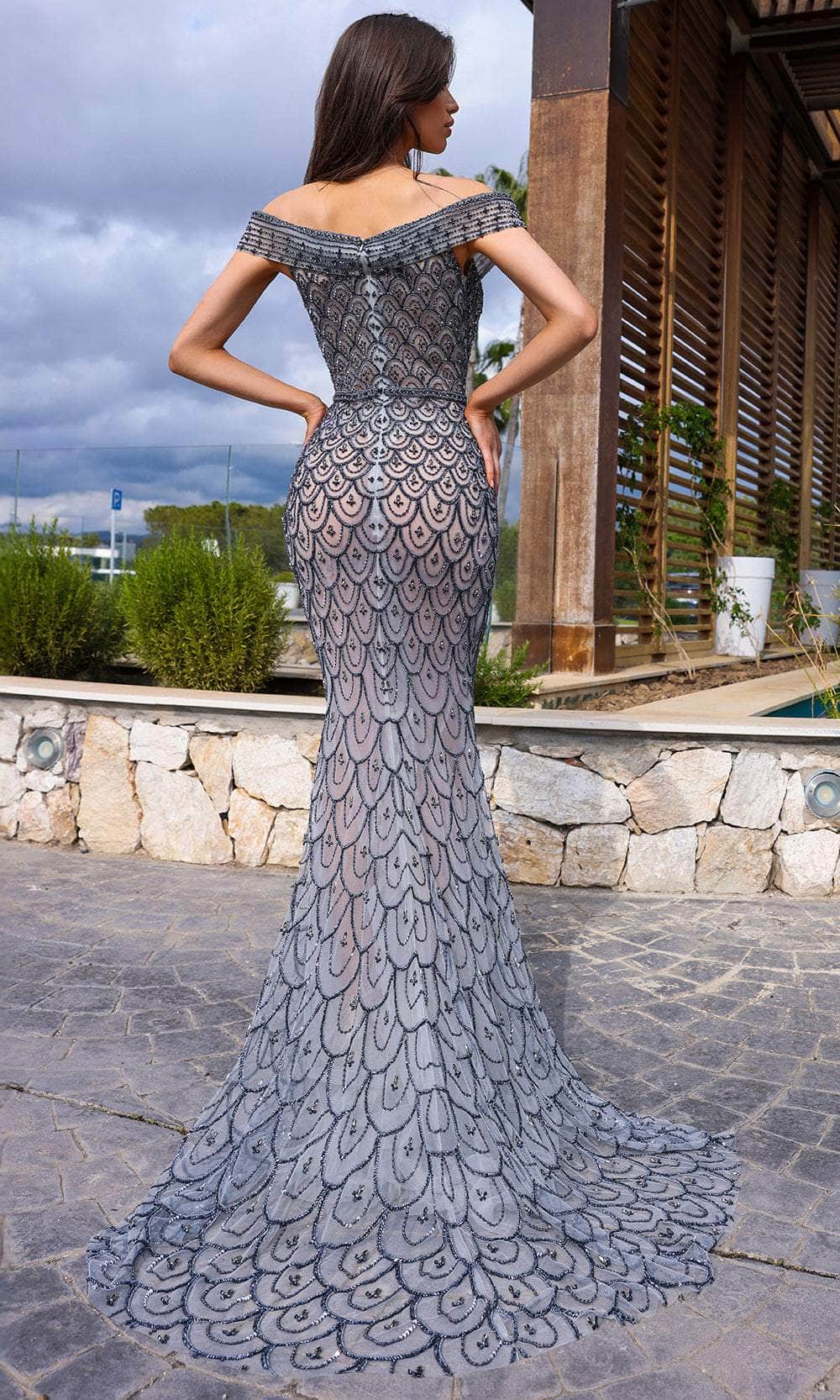 Chic and Holland HF110411 - Cap Sleeve Beaded Evening Dress - back view