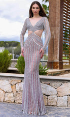 Chic and Holland HF110415 - Cut Out Bodice Beaded Evening Dress - Silhouette Dresses