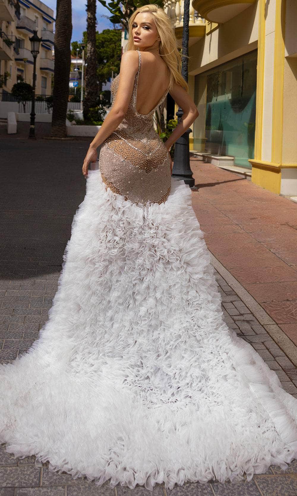 Chic and Holland HF110421 - Beaded Sweetheart Neck Prom Gown - back view