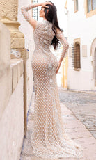Chic and Holland HF110426 - Beaded Sweetheart Neck Evening Gown - back view