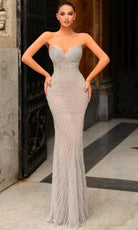 Chic and Holland HF110451 - Strapless Glitter Beaded Gown