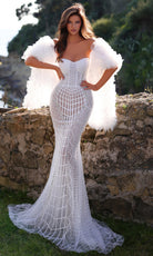Chic and Holland HF110503 - Geometric Beadwork Strapless Gown