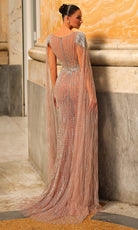 Chic and Holland HF110544 - Plunging Neck Illusion Cape Dress
