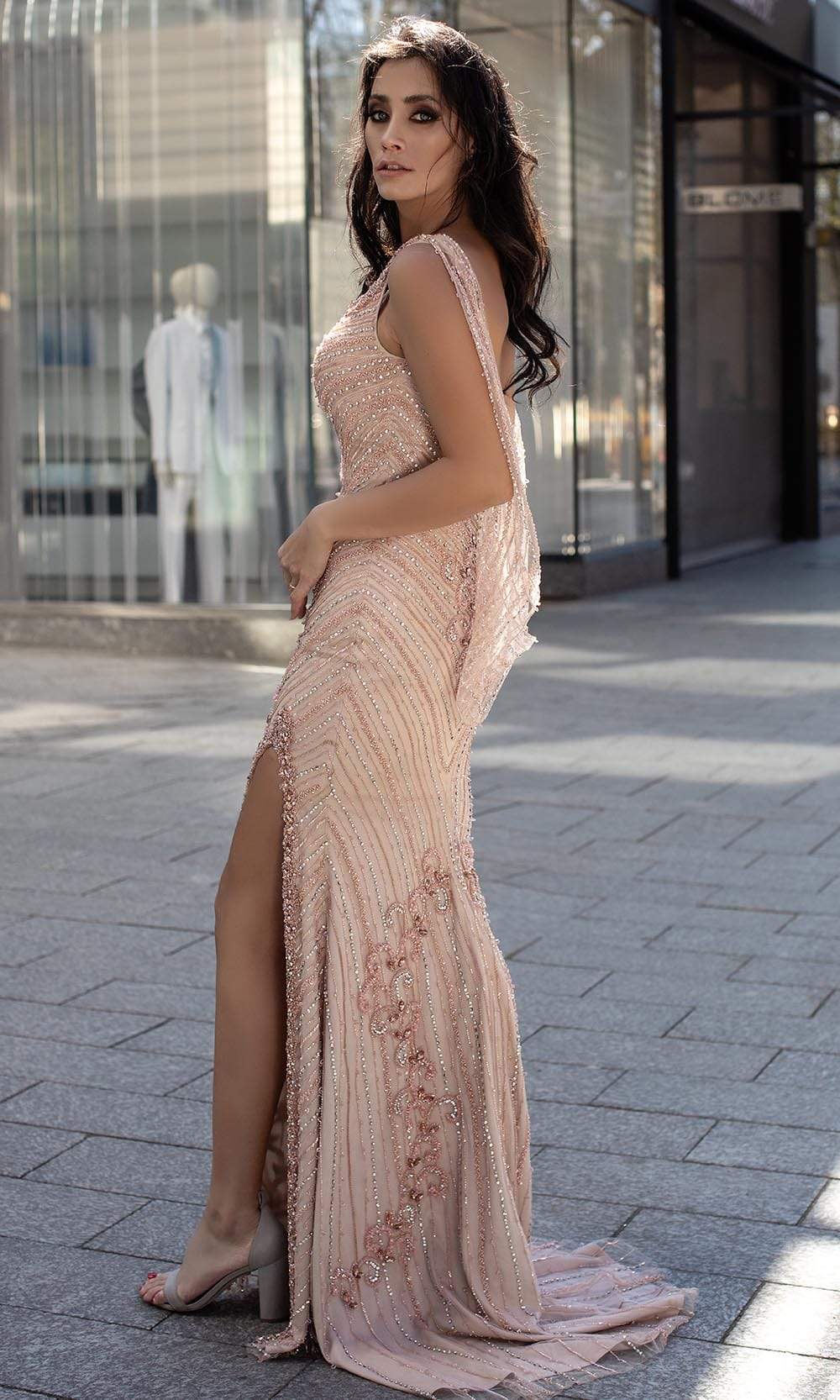Chic and Holland - HF1422 Sweetheart Neck Junior Prom Slit Gown - back view