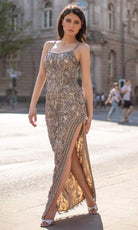 Chic and Holland - HF1509 Rhinestone Beaded Fitted Gown with Side Slit - Silhouette Dresses