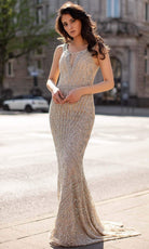 Chic and Holland - HF1511 Illusion Front Keyhole Bejeweled Junior Prom Sheath Gown - Silhouette Dresses