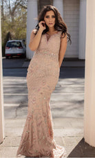 Chic and Holland - HF1516 Illusion Front Keyhole Embellished Long Gown - Silhouette Dresses