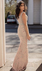Chic and Holland - HF1516 Illusion Front Keyhole Embellished Long Gown - back view
