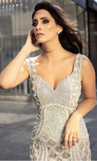 Chic and Holland - HF1518 Rhinestone Embellished Sleeveless Gown - detail view