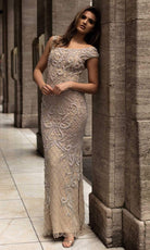 Chic and Holland - HF1520 Bateau Neck Jewel Adorned Sheath Gown - Silhouette Dresses