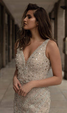 Chic and Holland - HF1521 Sleeveless V-Neck Simple Prom Gown - detail view