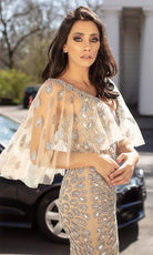 Chic and Holland - HF1527 Embellished V Neck Long Fitted Dress - detail view