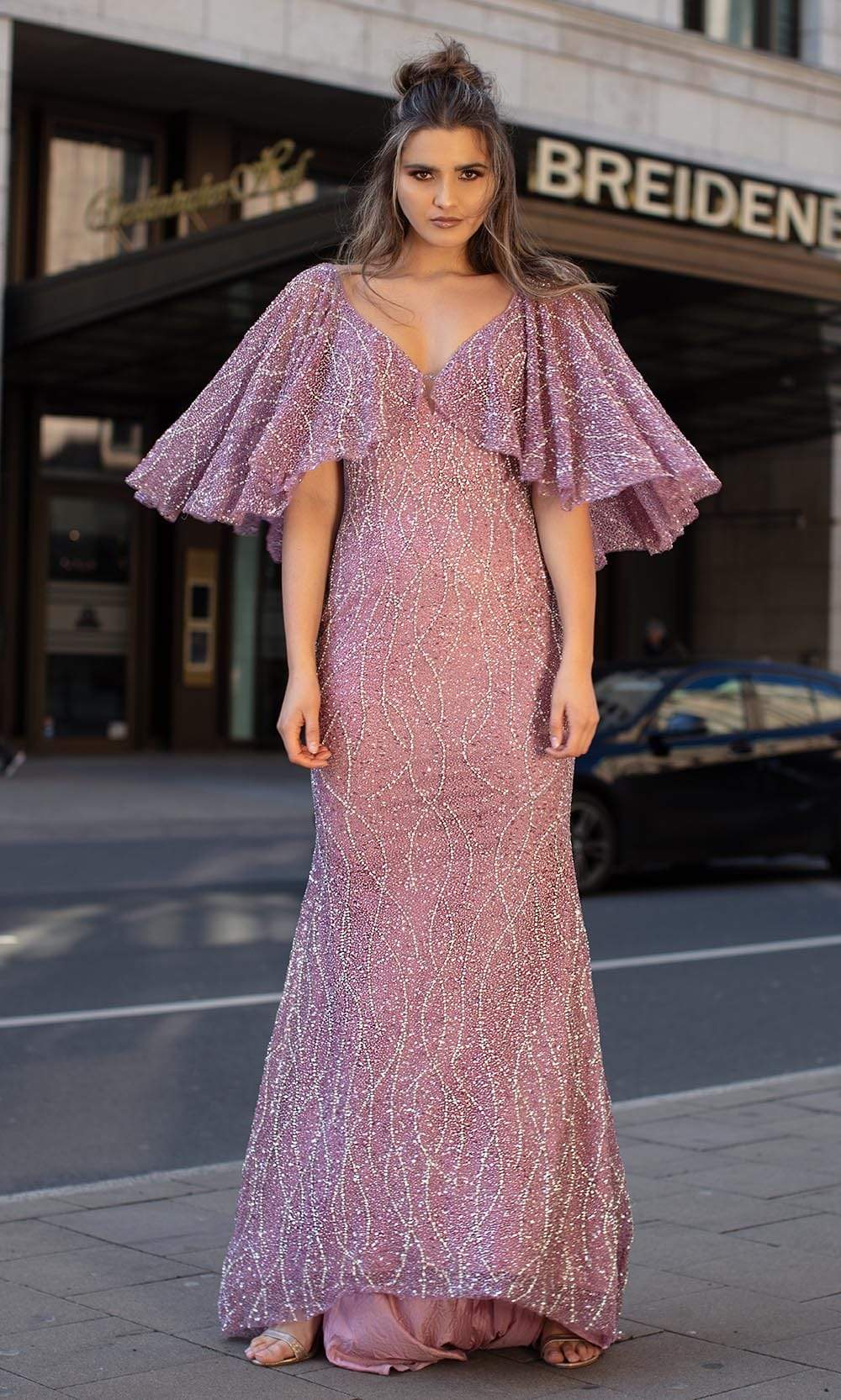 Chic and Holland - HF1529 Beaded Deep V Neck Trumpet Gown - Silhouette Dresses