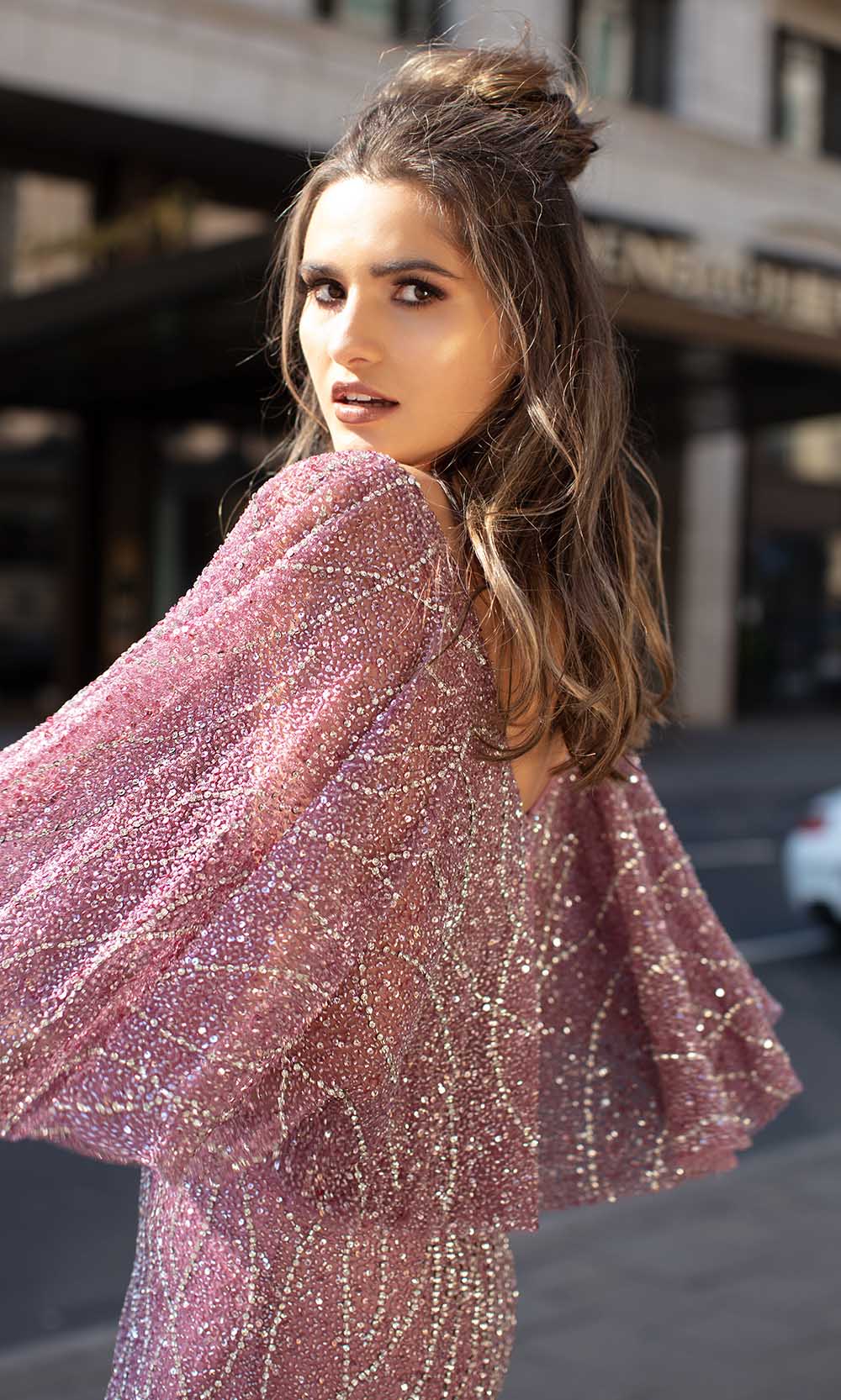 Chic and Holland - HF1529 Beaded Deep V Neck Trumpet Gown - detail view