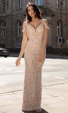Chic and Holland - HF1530 Beaded Deep V Neck Fitted Dress - detail view