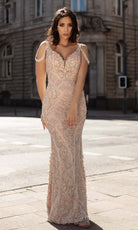 Chic and Holland - HF1530 Beaded Deep V Neck Fitted Dress - view 4