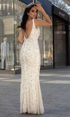 Chic and Holland - HF1539 Embellished Deep V Neck Long Gown - back view