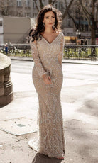 Chic and Holland - HF1552 Bedazzled Long Sleeve Sheath Dress - Silhouette Dresses