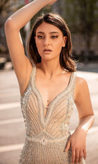 Chic and Holland - HF1556 Beaded Strap V-Neck Junior Prom Long Dress - detail view