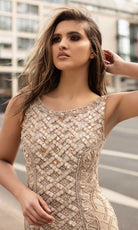 Chic and Holland - HF1557 Beaded Sheath Modest Prom Dress - detail view
