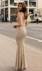 Chic and Holland - HF1557 Beaded Sheath Modest Prom Dress - back view