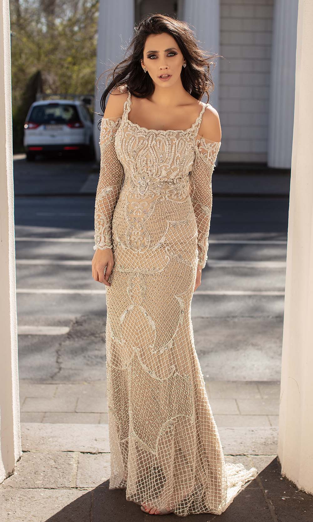 Chic and Holland - HF1568 Cold Shoulder Long Sleeves Dress - Silhouette Dresses