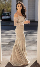 Chic and Holland - HF1568 Cold Shoulder Long Sleeves Dress - back view