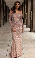 Chic and Holland - HF1573 Sequined Cold Shoulder Sheath Dress - Silhouette Dresses