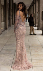 Chic and Holland - HF1573 Sequined Cold Shoulder Sheath Dress - back view