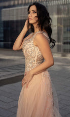 Chic and Holland - HF1576 Embellished Sheath Dress with Overskirt - detail view