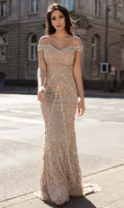 Chic and Holland - HF1578 Bead Embellished Off Shoulder Dress - Silhouette Dresses