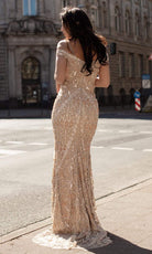 Chic and Holland - HF1578 Bead Embellished Off Shoulder Dress - back view