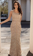 Chic and Holland - HF1582 Sequined Scoop Sheath Dress - Silhouette Dresses