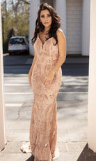 Chic and Holland - HF1590 Sequined Plunging Sweetheart Gown - Silhouette Dresses