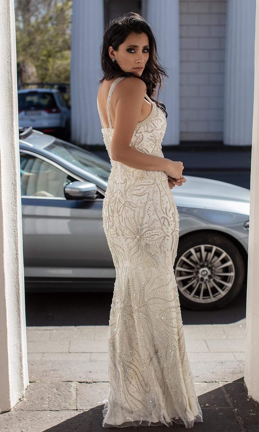 Chic and Holland - HF1595 Sweetheart Sheath Evening Dress - back view