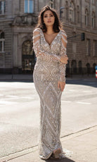 Chic and Holland - HF1597 Cutout Long Sleeves Sequined Dress - Silhouette Dresses