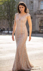 Chic and Holland - HF1600 V-Neck Beaded Long Modest Prom Dress - Silhouette Dresses