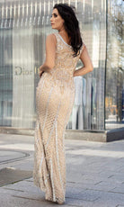 Chic and Holland - HF1601 Scoop Neck Beaded Long Dress - back view