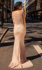 Chic and Holland - HF1606 V Neck Bugle Beaded Dress - back view