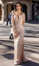 Chic and Holland - HF1610 Sheer Long Sleeve Beaded Dress - Silhouette Dresses