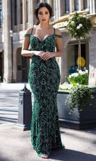 Chic and Holland - HF1636 Cold Shoulder Beaded Simple Prom Trumpet Dress - Silhouette Dresses