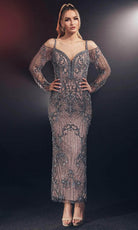 Chic and Holland MD110088 - Tea Length Beaded Dress - Silhouette Dresses