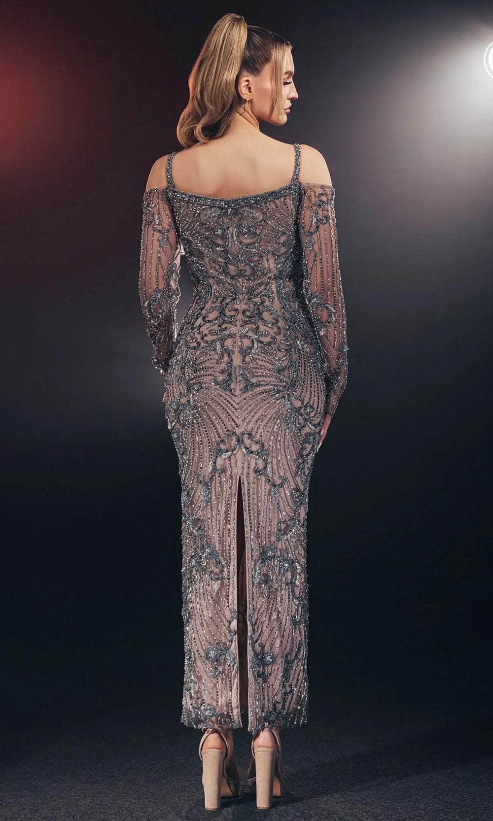 Chic and Holland MD110088 - Tea Length Beaded Dress - back view
