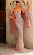 Chic and Holland PH120101 - V-Neck Linear Beaded Sheath Gown
